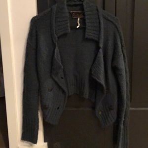 Blue/grey double breast free people crop cardigan